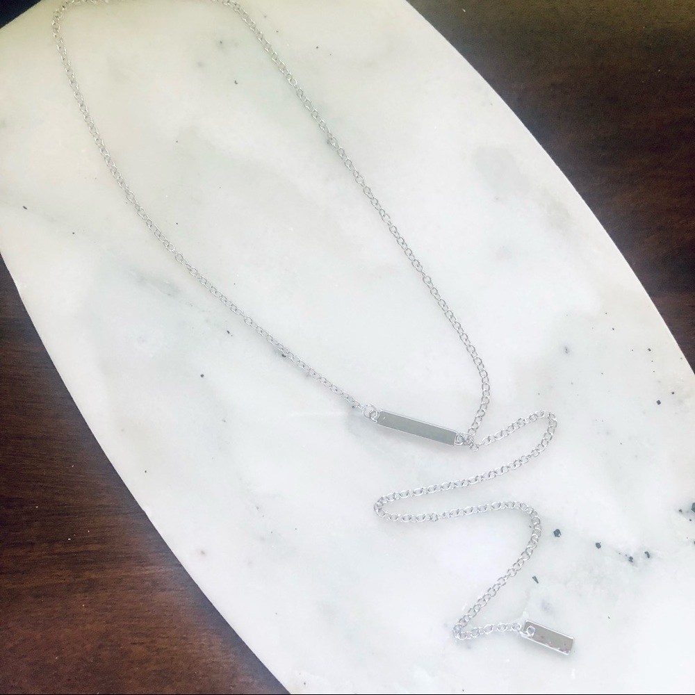 Silver Bar Pendant Lariat Necklace